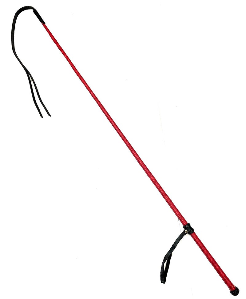 PETS TRIANGLE Leather Braided Popper Whip Ideal for Horse Training, 42 inches red - Image 1