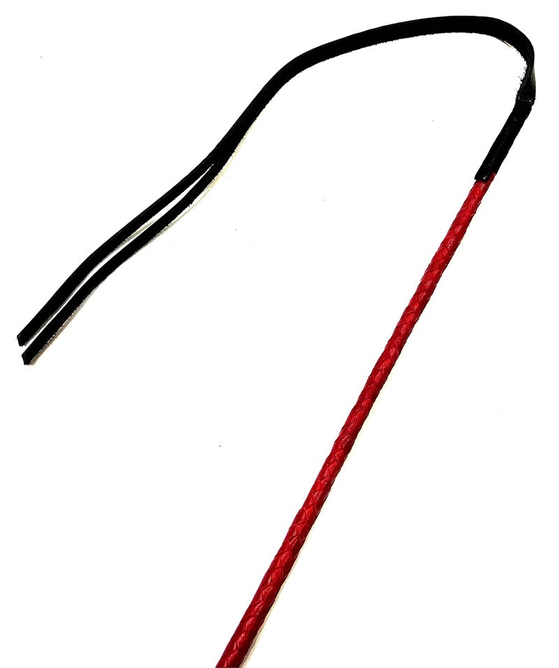 PETS TRIANGLE Leather Braided Popper Whip Ideal for Horse Training, 42 inches red - Image 2