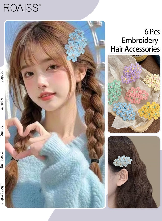 roaiss 6 Pcs Floral Embroidered Hairpins for Women,Fashionable and Elegant Decorative Hair Clips, Suitable for Sweet Female Side Braid Hair Accessories - Image 1