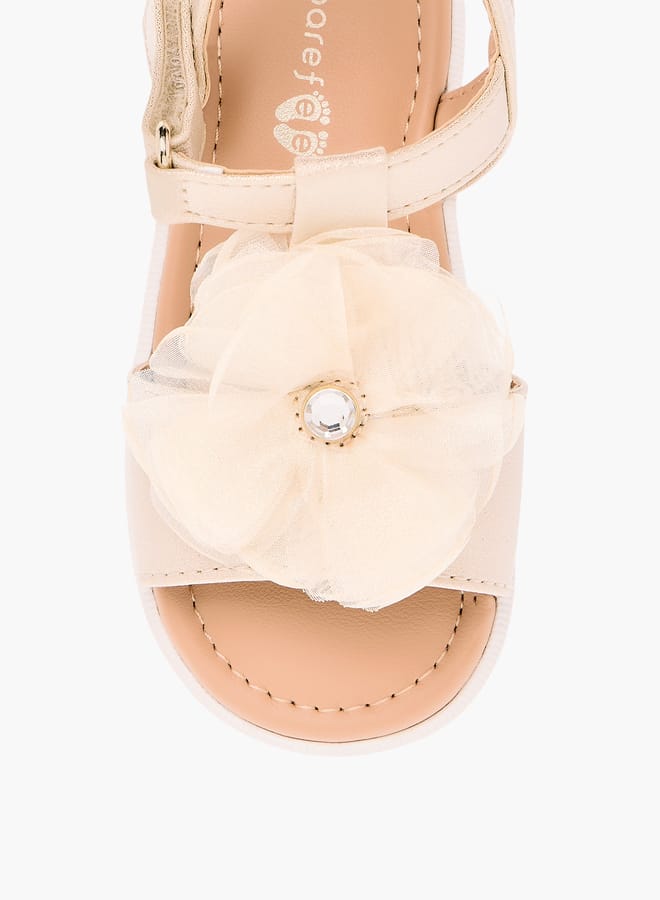 Barefeet Girls Flower Applique Sandals With Hook And Loop Closure - Image 3