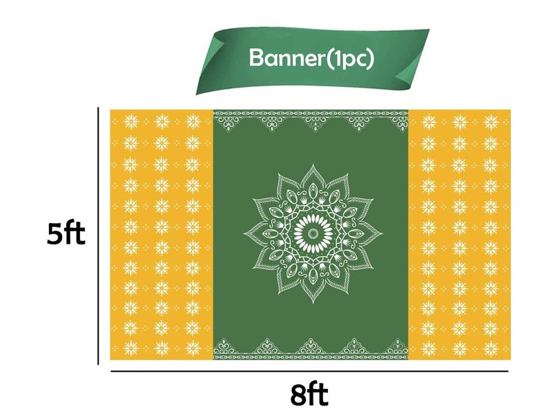 NK Textiles Green Mandala Art Backdrop Cloth for Pooja Decoration Traditional, Background Decoration Cloth for Pooja Background, Curtain Cloth for Festival Fabric (Size-5x8 ft) (Printed) - Image 2
