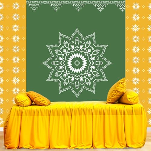 NK Textiles Green Mandala Art Backdrop Cloth for Pooja Decoration Traditional, Background Decoration Cloth for Pooja Background, Curtain Cloth for Festival Fabric (Size-5x8 ft) (Printed) - Image 1