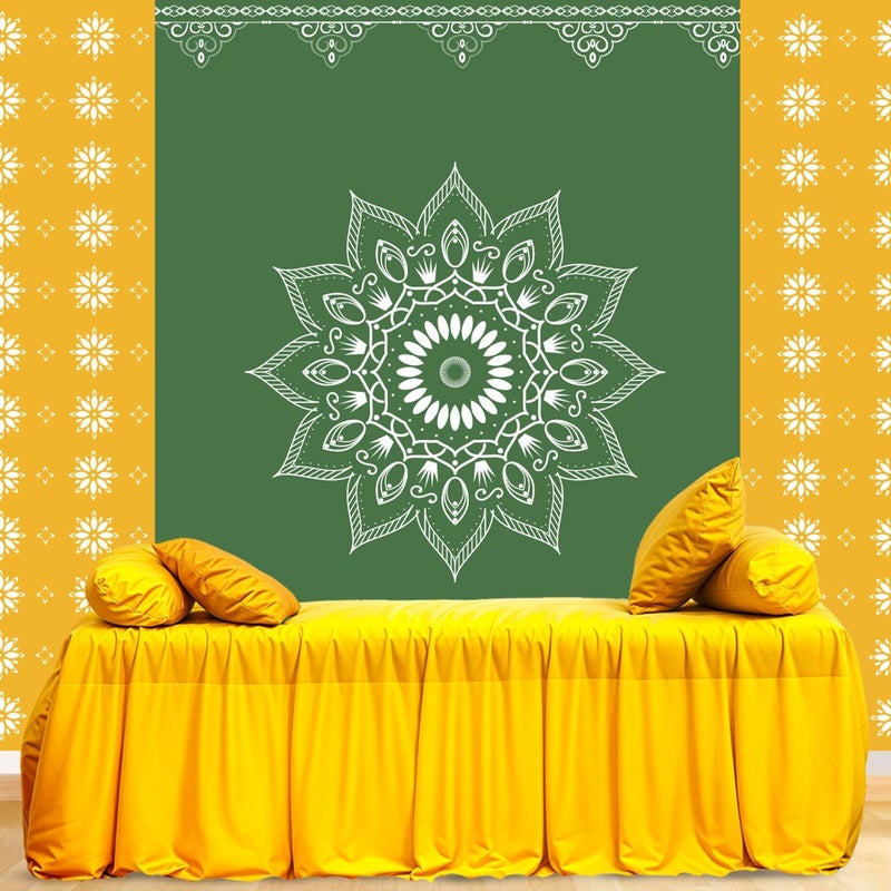 NK Textiles Green Mandala Art Backdrop Cloth for Pooja Decoration Traditional, Background Decoration Cloth for Pooja Background, Curtain Cloth for Festival Fabric (Size-5x8 ft) (Printed) - Image 5