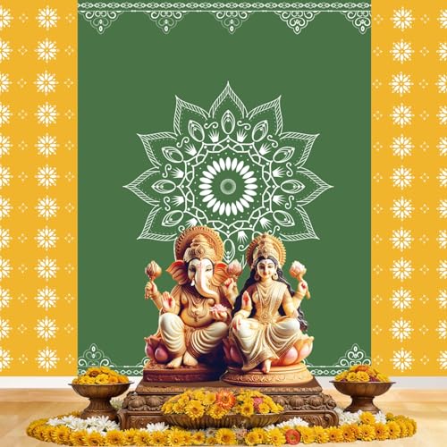 NK Textiles Green Mandala Art Backdrop Cloth for Pooja Decoration Traditional, Background Decoration Cloth for Pooja Background, Curtain Cloth for Festival Fabric (Size-5x8 ft) (Printed) - Image 4