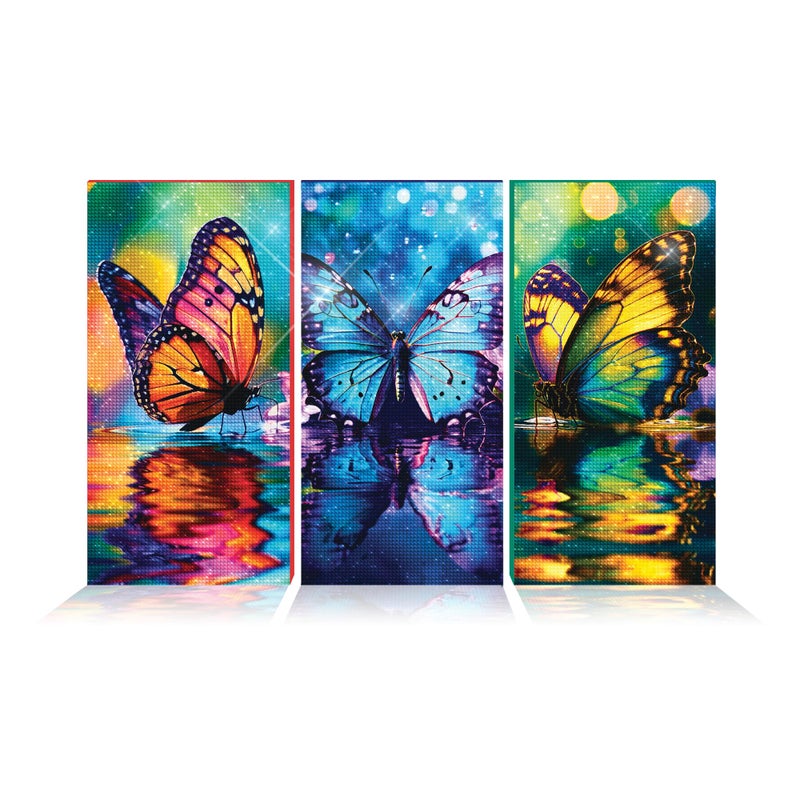 ArtSkills Diamond Painting Kit, Diamond Art Ready to Hang Framed Canvas with Storage and Accessory Kit, Enchanted Butterflies, 3 Stretched Canvas Panels, 14â€ x 7â€ Each - Image 2