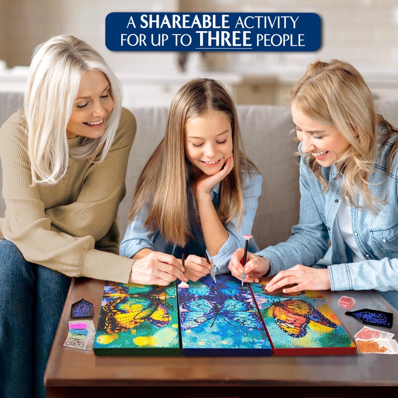 ArtSkills Diamond Painting Kit, Diamond Art Ready to Hang Framed Canvas with Storage and Accessory Kit, Enchanted Butterflies, 3 Stretched Canvas Panels, 14â€ x 7â€ Each - Image 5