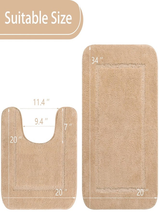 LOCHAS Bathroom Mat Set Beige Soft Bath Rug Set 2 Piece Set Toilet Mat U Shape Bathroom Rugs 20x20 and 34x20cm, Quick Dry Mats for Bathroom, Bath, Washable, Super Absorbent - Image 3
