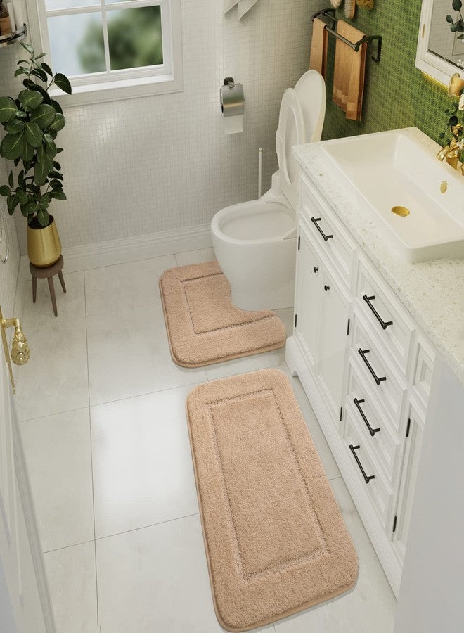 LOCHAS Bathroom Mat Set Beige Soft Bath Rug Set 2 Piece Set Toilet Mat U Shape Bathroom Rugs 20x20 and 34x20cm, Quick Dry Mats for Bathroom, Bath, Washable, Super Absorbent - Image 2