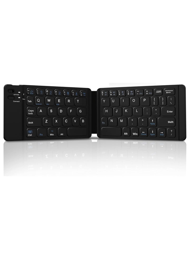 Black Foldable Wireless Keyboard – Ultra-Slim, Portable, Rechargeable, Pocket-Size | Compatible with iPhone 12 Pro Max, Tablet, Smartphone, Smart TV, PC (Android/iOS/Windows) (English/Arabic) - Image 1