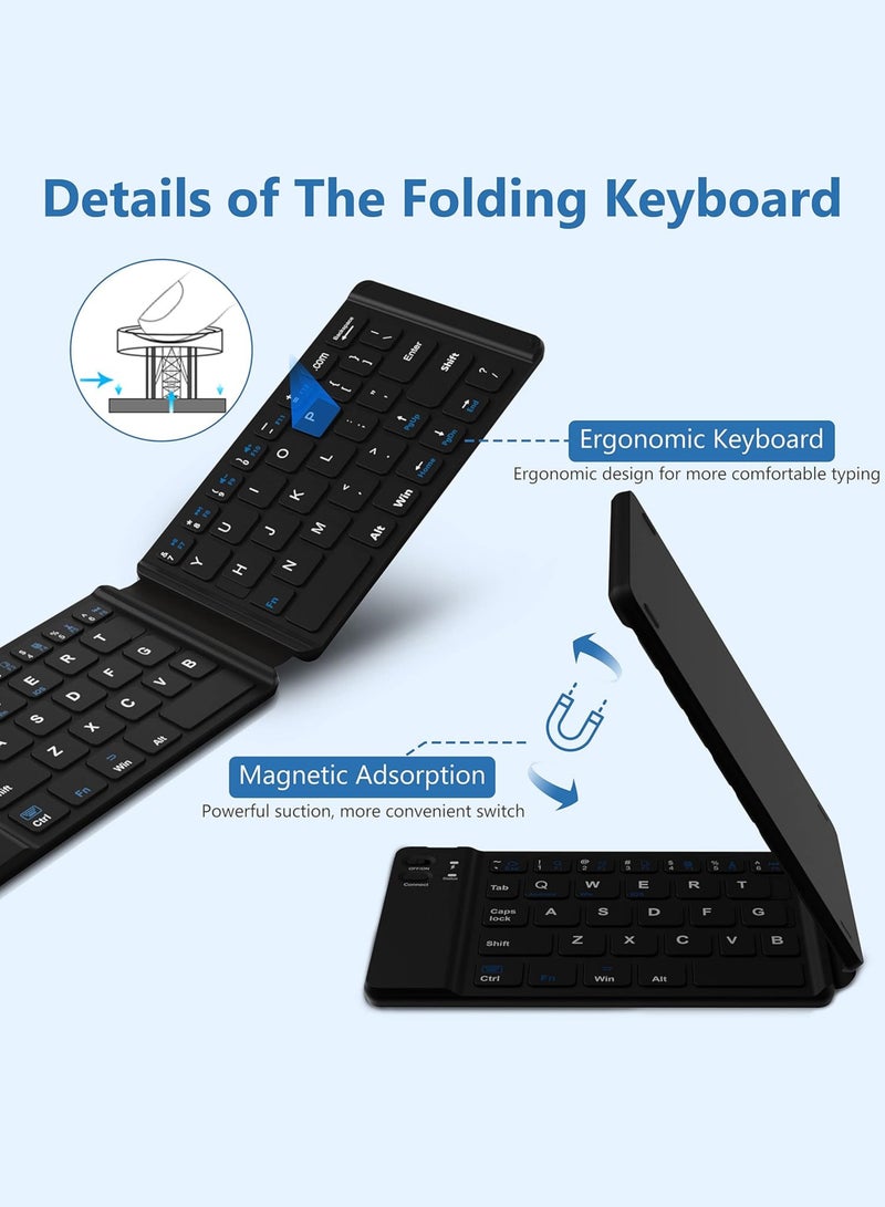 Black Foldable Wireless Keyboard – Ultra-Slim, Portable, Rechargeable, Pocket-Size | Compatible with iPhone 12 Pro Max, Tablet, Smartphone, Smart TV, PC (Android/iOS/Windows) (English/Arabic) - Image 4
