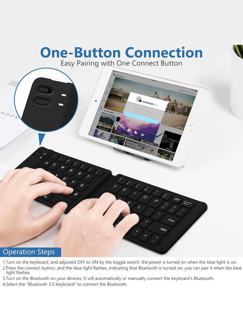 Black Foldable Wireless Keyboard – Ultra-Slim, Portable, Rechargeable, Pocket-Size | Compatible with iPhone 12 Pro Max, Tablet, Smartphone, Smart TV, PC (Android/iOS/Windows) (English/Arabic) - Image 5