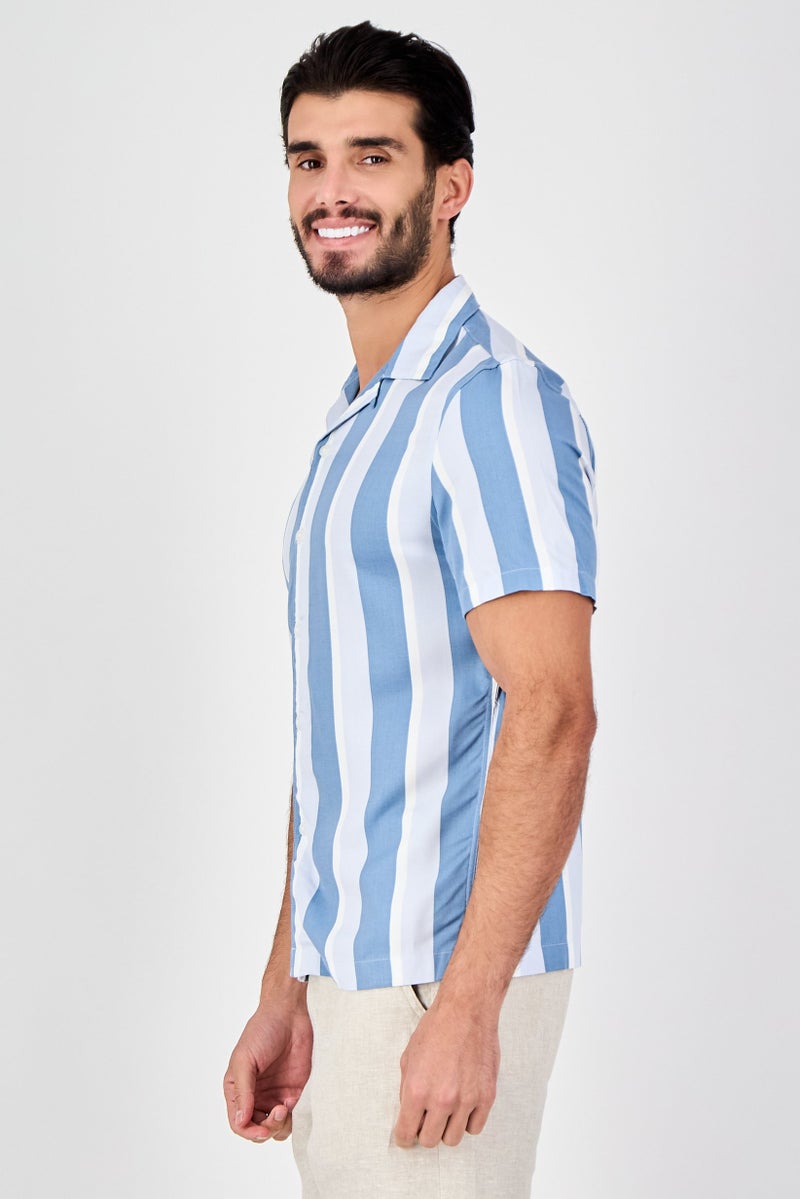 Celio Men Regular Fit Short Sleeve Stripe Casual Shirt, Multicolor - Image 3