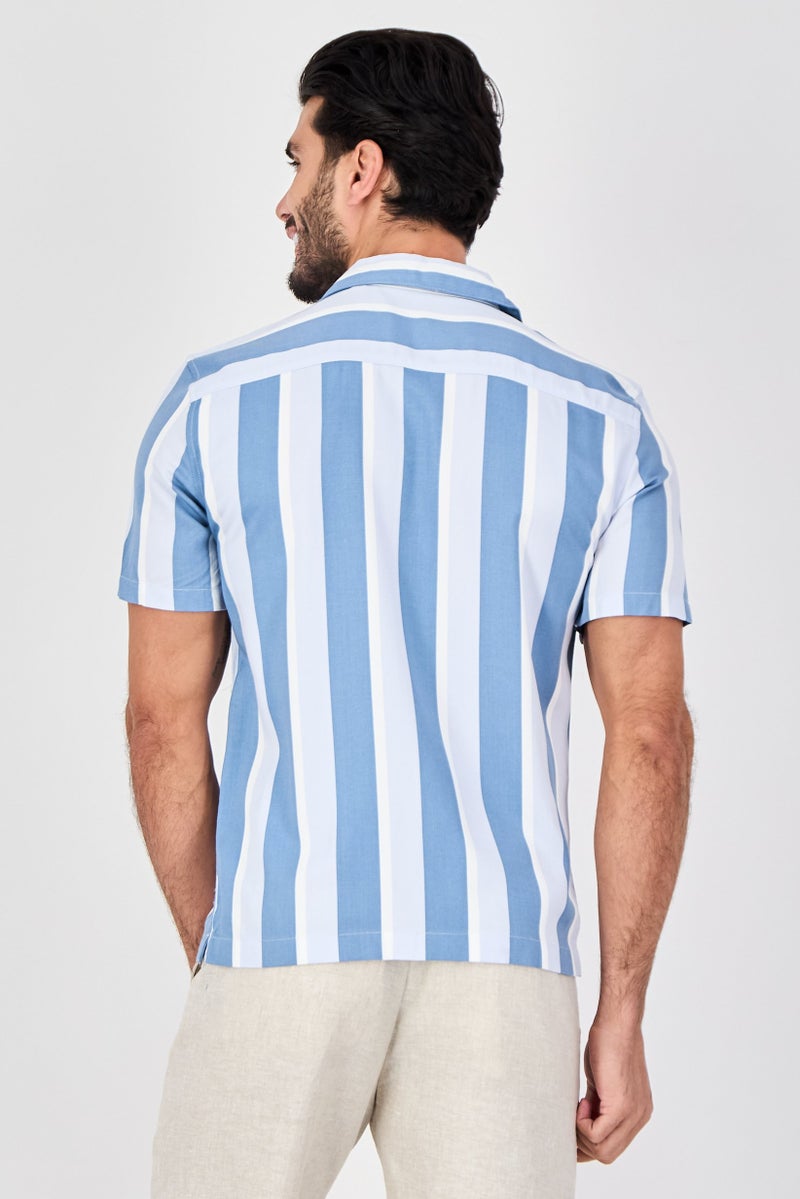 Celio Men Regular Fit Short Sleeve Stripe Casual Shirt, Multicolor - Image 4