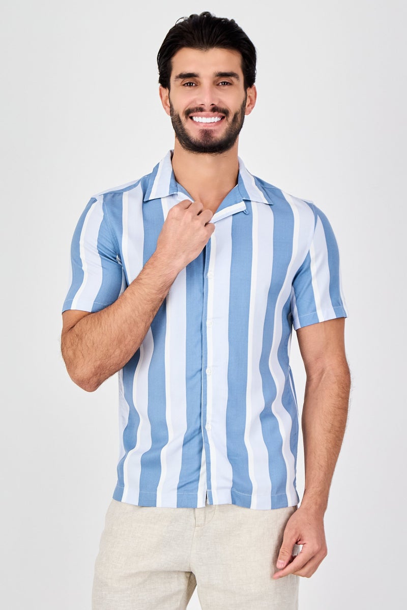 Celio Men Regular Fit Short Sleeve Stripe Casual Shirt, Multicolor - Image 1
