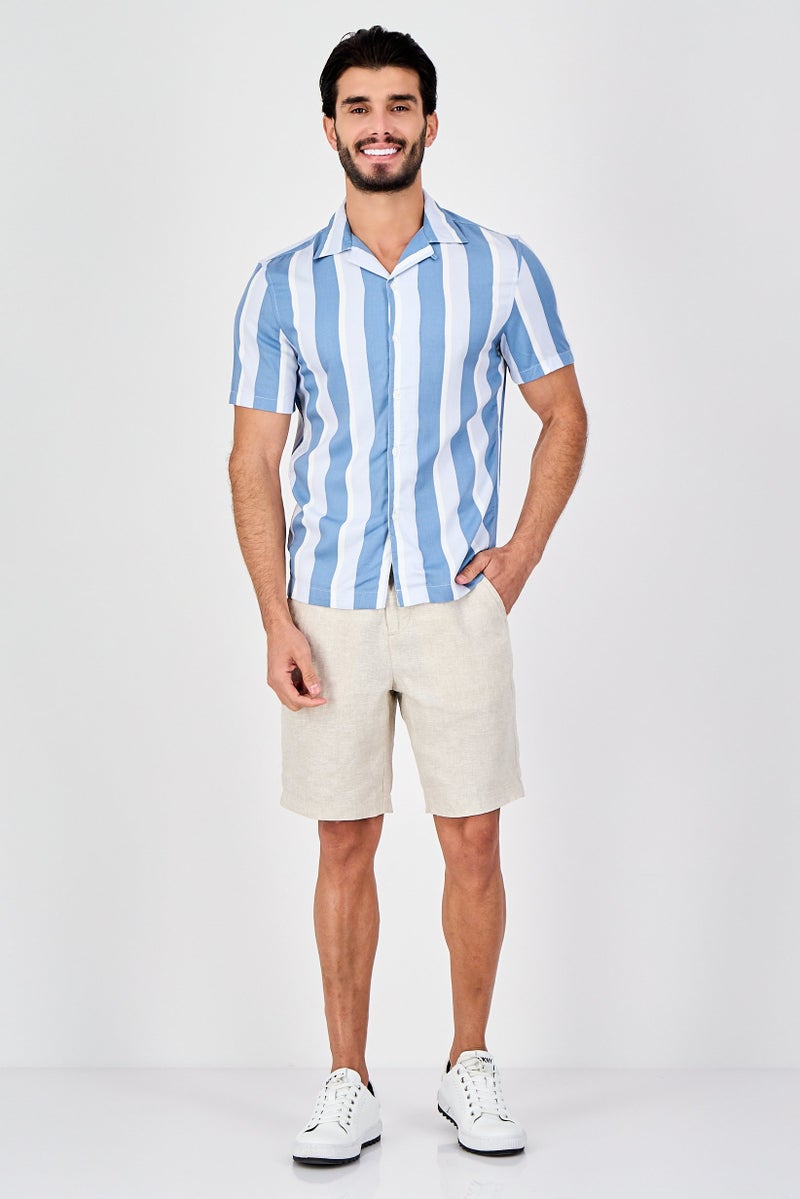 Celio Men Regular Fit Short Sleeve Stripe Casual Shirt, Multicolor - Image 2