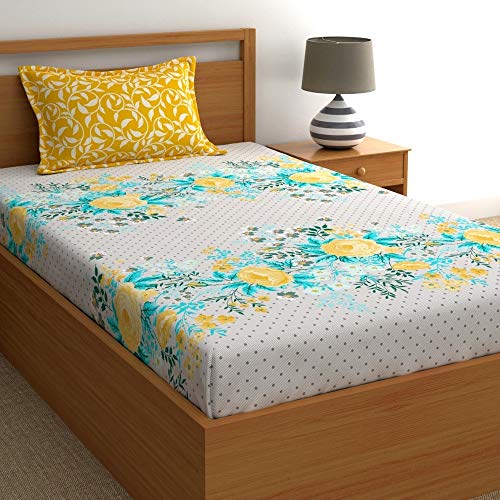 Home Ecstasy 100% Cotton Single Bedsheet with 1 Pillow Cover - (Size 59 x 87 inches, 140 TC, Colour - Yellow) - Image 1