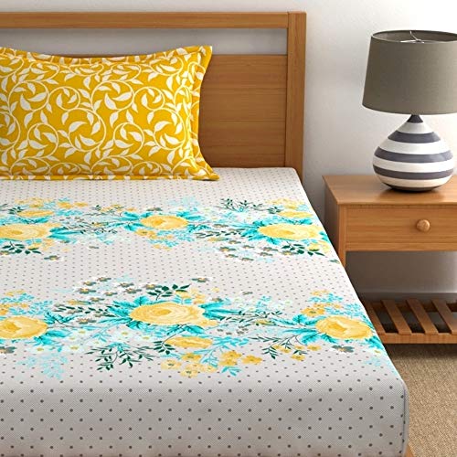 Home Ecstasy 100% Cotton Single Bedsheet with 1 Pillow Cover - (Size 59 x 87 inches, 140 TC, Colour - Yellow) - Image 3
