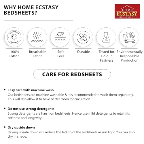 Home Ecstasy 100% Cotton Single Bedsheet with 1 Pillow Cover - (Size 59 x 87 inches, 140 TC, Colour - Yellow) - Image 5