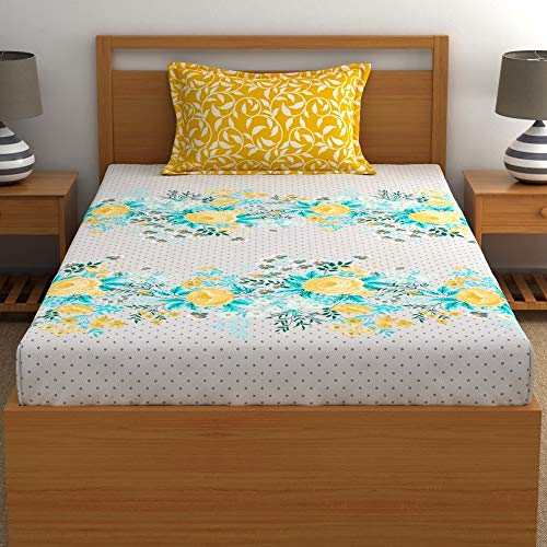 Home Ecstasy 100% Cotton Single Bedsheet with 1 Pillow Cover - (Size 59 x 87 inches, 140 TC, Colour - Yellow) - Image 2