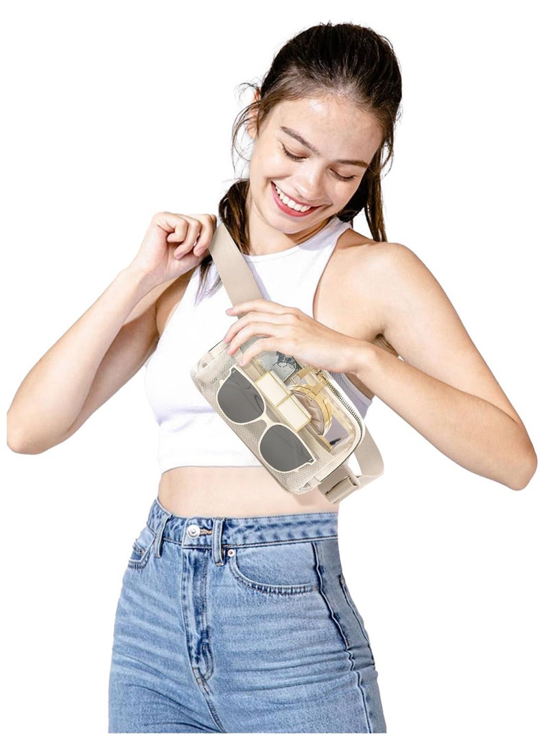 Zikra Clear Pack Belt Bag Stadium Approved for Women Men, with Adjustable Strap Water-resistant Waist bag Clear Purse, for Travel Workout Running Hiking, Beige, Fashion - Image 2