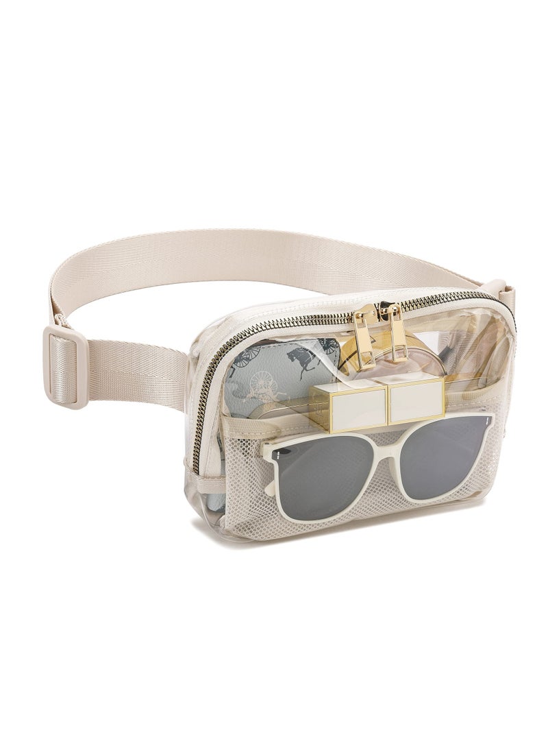 Zikra Clear Pack Belt Bag Stadium Approved for Women Men, with Adjustable Strap Water-resistant Waist bag Clear Purse, for Travel Workout Running Hiking, Beige, Fashion - Image 1