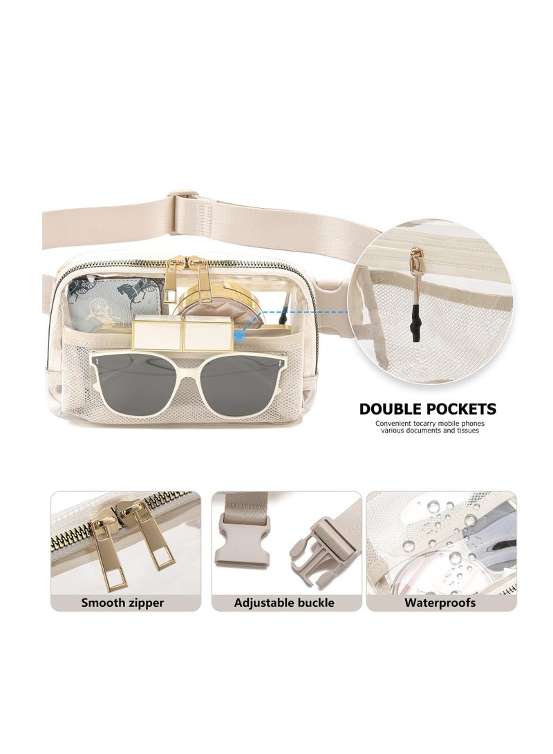 Zikra Clear Pack Belt Bag Stadium Approved for Women Men, with Adjustable Strap Water-resistant Waist bag Clear Purse, for Travel Workout Running Hiking, Beige, Fashion - Image 5