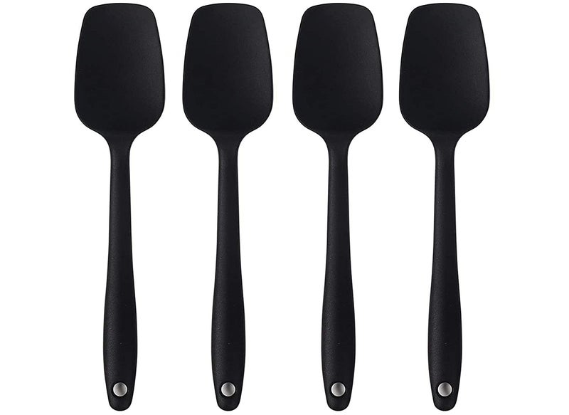 We3 Basics Silicone Mixing Spoon, High Heat Resistant to 480°F, Hygienic One Piece Design Cooking Utensil for Mixing & Serving Black Set of 4 - Image 1