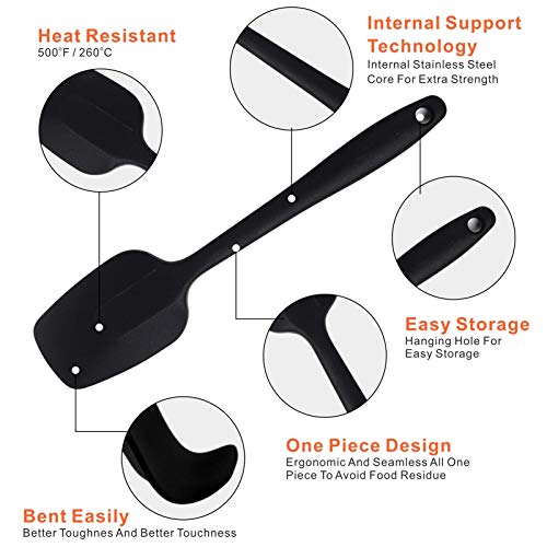 We3 Basics Silicone Mixing Spoon, High Heat Resistant to 480°F, Hygienic One Piece Design Cooking Utensil for Mixing & Serving Black Set of 4 - Image 2