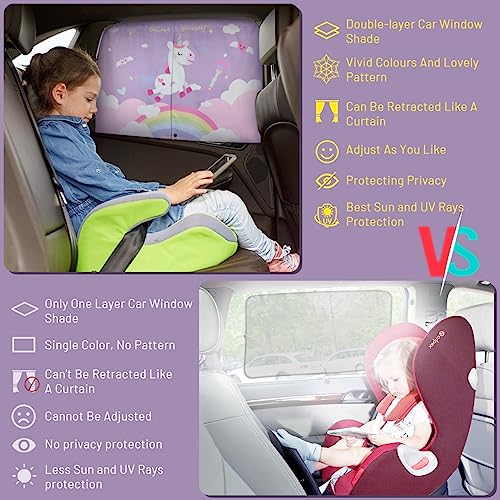 DIZA100 Car Window Shades, 2 PCS Magnetic Double Layer Car Sun Shade for Side Windows Privacy Full Covers/Half Shade Options Unicorn Patterns Car Window Curtains for Baby Protection - Image 4