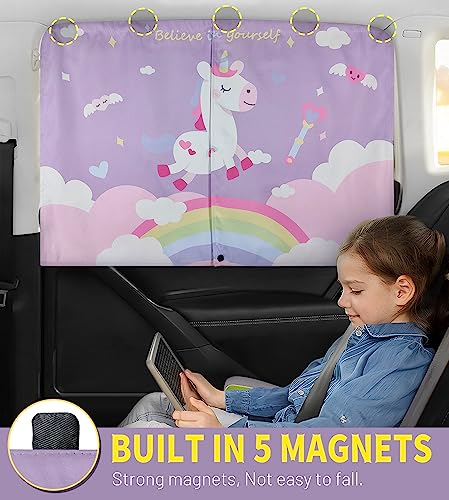 DIZA100 Car Window Shades, 2 PCS Magnetic Double Layer Car Sun Shade for Side Windows Privacy Full Covers/Half Shade Options Unicorn Patterns Car Window Curtains for Baby Protection - Image 2