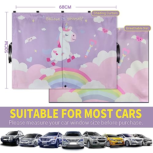 DIZA100 Car Window Shades, 2 PCS Magnetic Double Layer Car Sun Shade for Side Windows Privacy Full Covers/Half Shade Options Unicorn Patterns Car Window Curtains for Baby Protection - Image 5