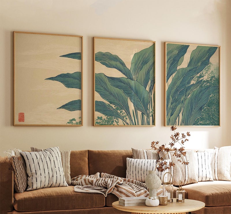 TNESSENTIAL Japanese Botanical Poster Set | Minimalist Blue Leaf Triptych Wall Art | Asian Nature Decor - Image 3