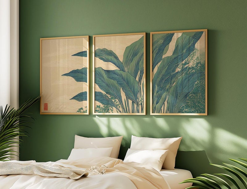 TNESSENTIAL Japanese Botanical Poster Set | Minimalist Blue Leaf Triptych Wall Art | Asian Nature Decor - Image 5