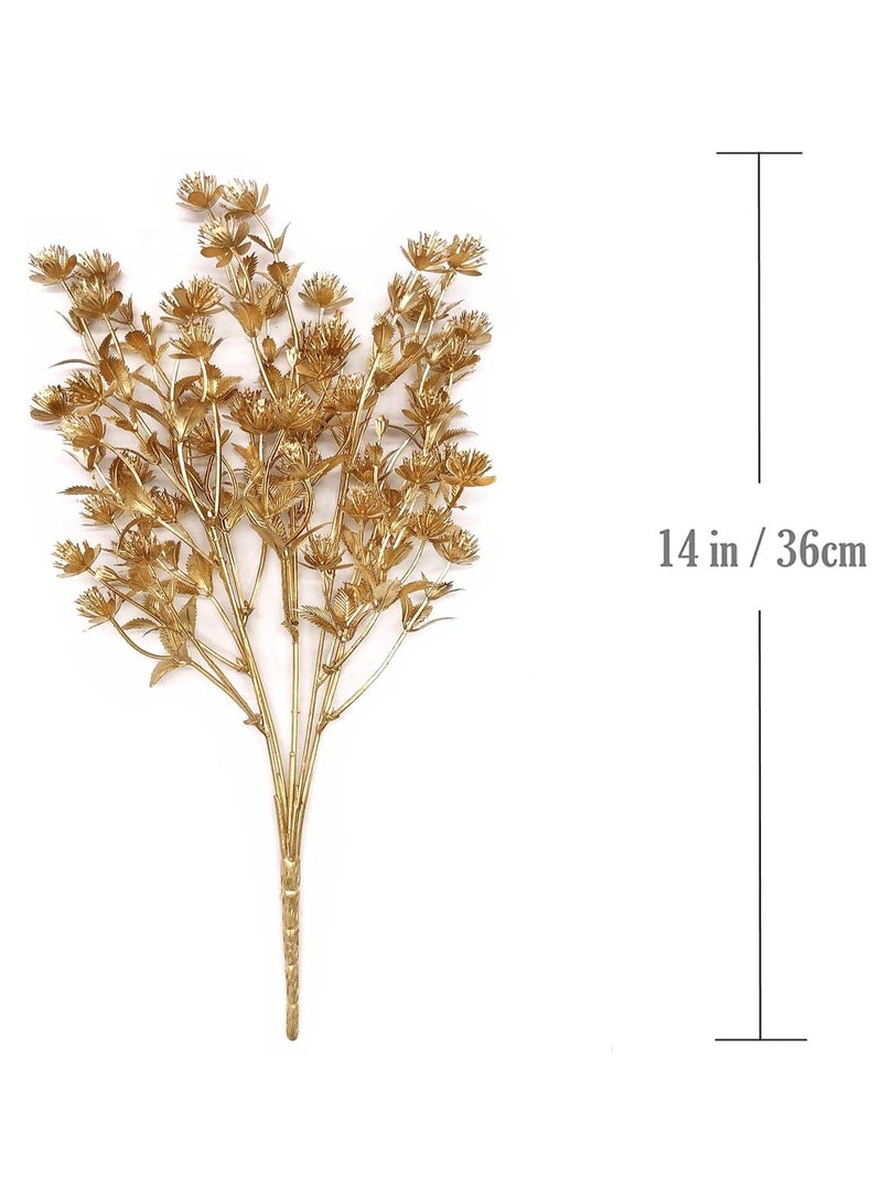 4 Pack Gold Fake Plants, Artificial Flowers Decoration for Golden Leaves Grass Plastic Faux DIY Crafts Indoor Outdoor Home Garden Party Room Bedroom Wedding Table Centerpiece Decor - Image 3