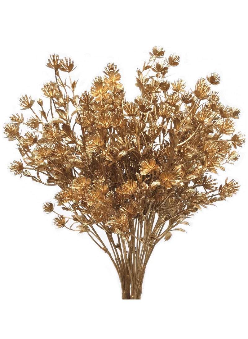 4 Pack Gold Fake Plants, Artificial Flowers Decoration for Golden Leaves Grass Plastic Faux DIY Crafts Indoor Outdoor Home Garden Party Room Bedroom Wedding Table Centerpiece Decor - Image 1