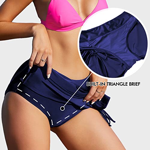 ALove Women Swim Shorts Tummy Control Swimskirt Bottom Swim Board Shorts Swimdress L Navy - Image 5