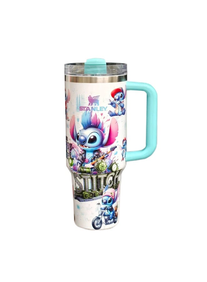 Stanley Disney Stitch Stanley Tumbler 40oz – Cute Stainless Steel Insulated Travel Mug with Handle & Straw | Double Wall Thermal Cup Keeps Drinks Hot & Cold | BPA-Free Leakproof Water Bottle for Travel, Gym, School & Office | Kawaii Stitch & Angel Design – Perfect Gift for Disney Fans, Friends & Family - Image 1