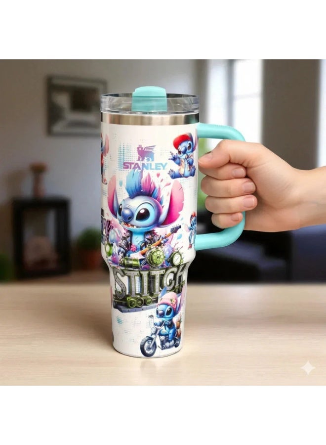 Stanley Disney Stitch Stanley Tumbler 40oz – Cute Stainless Steel Insulated Travel Mug with Handle & Straw | Double Wall Thermal Cup Keeps Drinks Hot & Cold | BPA-Free Leakproof Water Bottle for Travel, Gym, School & Office | Kawaii Stitch & Angel Design – Perfect Gift for Disney Fans, Friends & Family - Image 2