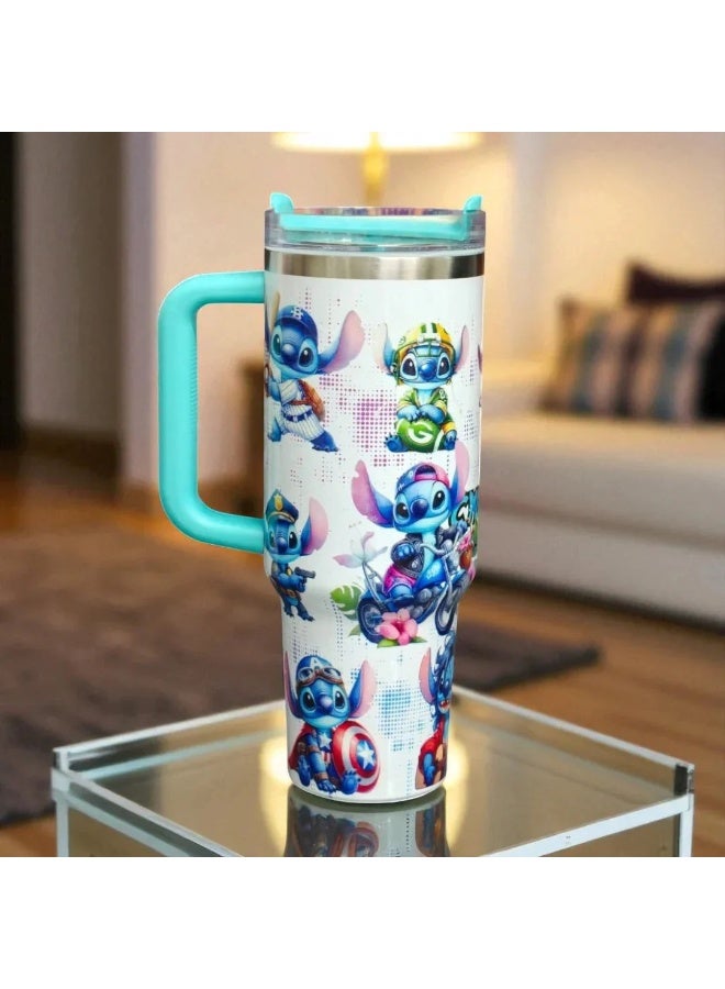 Stanley Disney Stitch Stanley Tumbler 40oz – Cute Stainless Steel Insulated Travel Mug with Handle & Straw | Double Wall Thermal Cup Keeps Drinks Hot & Cold | BPA-Free Leakproof Water Bottle for Travel, Gym, School & Office | Kawaii Stitch & Angel Design – Perfect Gift for Disney Fans, Friends & Family - Image 3