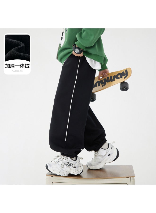 Boys' Autumn And Winter Korean Style Fleece-lined Sports Sweatpants  New Children's Thick Loose Pants