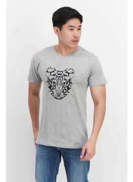 Men Crew Neck Short Sleeves Printed T-Shirt, Grey