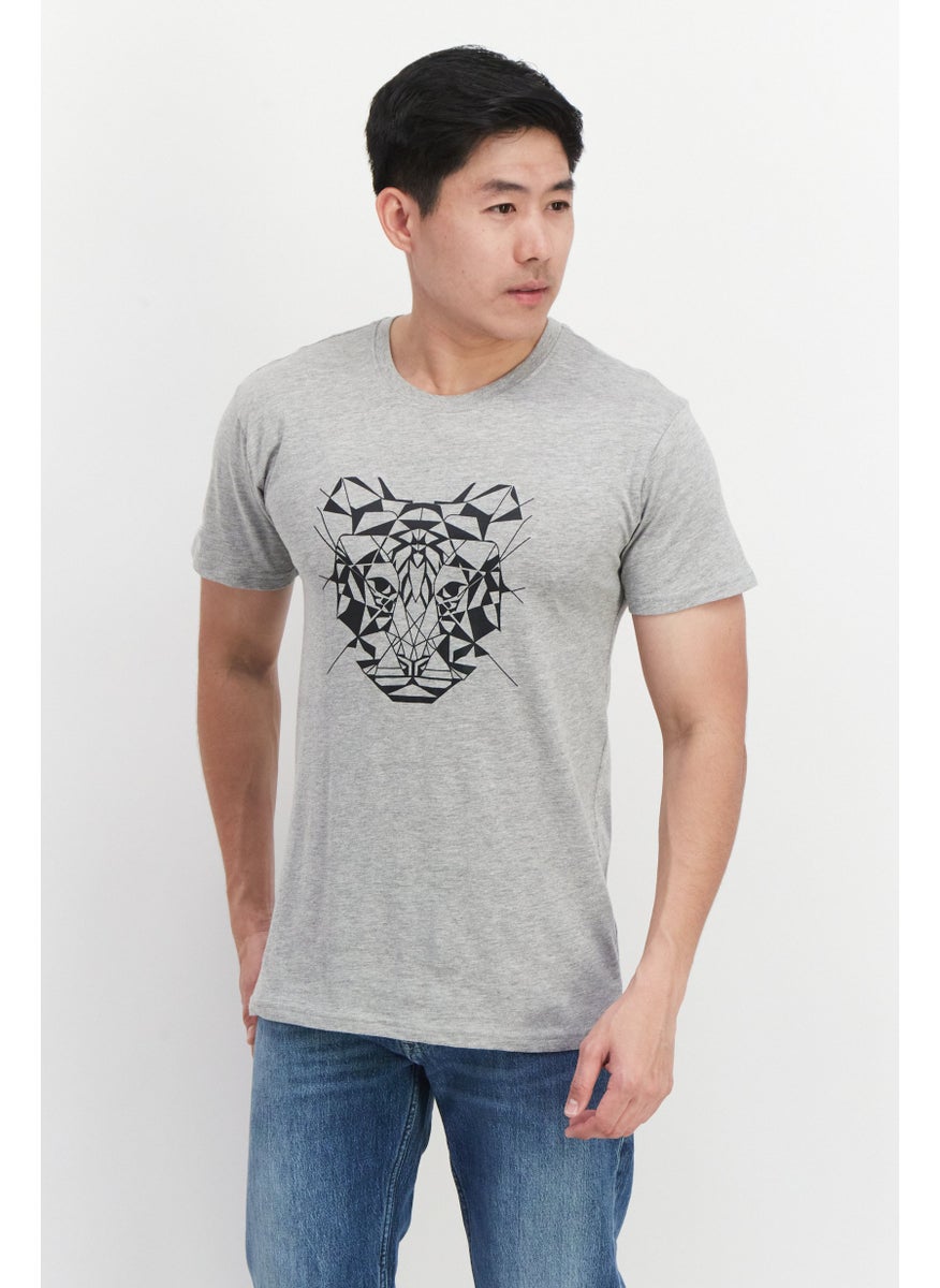 Project Essentials - Men Crew Neck Short Sleeves Printed T-Shirt, Grey - Image 1