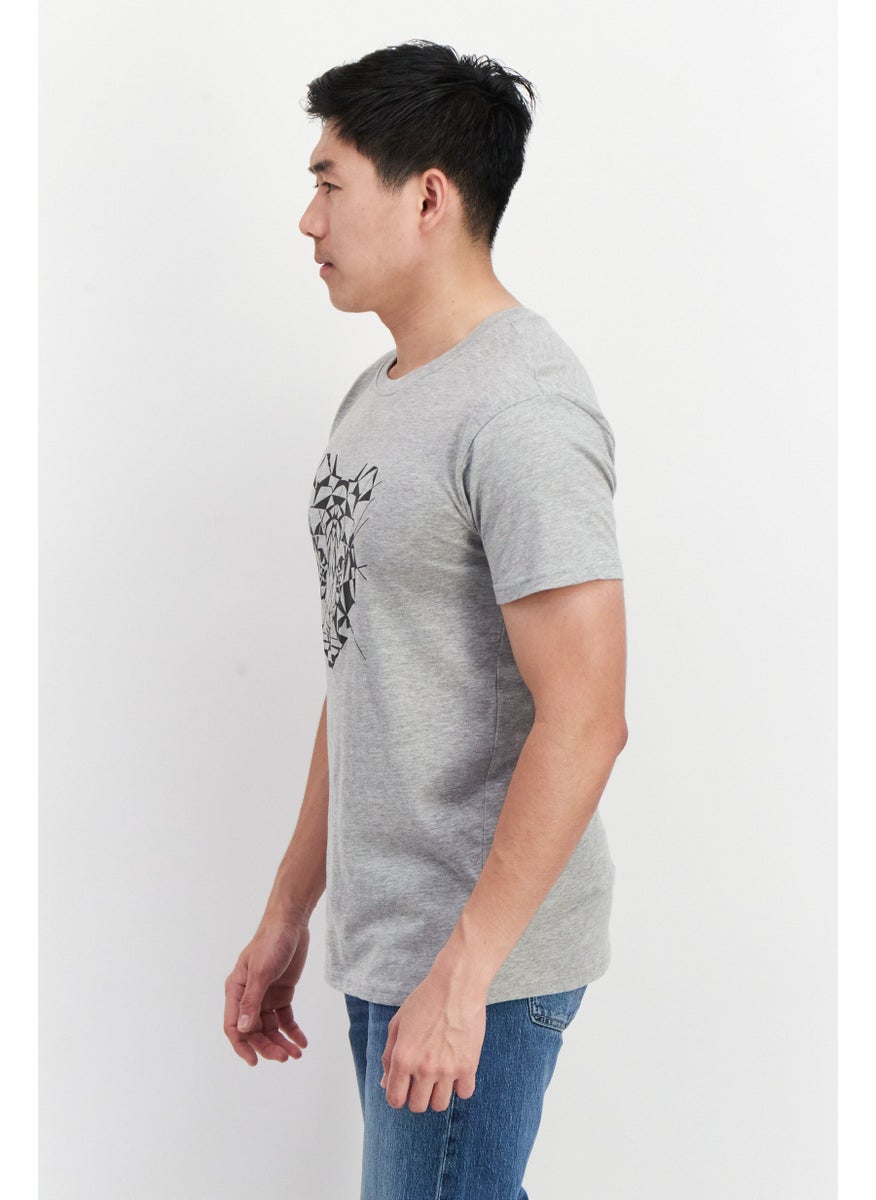 Project Essentials - Men Crew Neck Short Sleeves Printed T-Shirt, Grey - Image 1