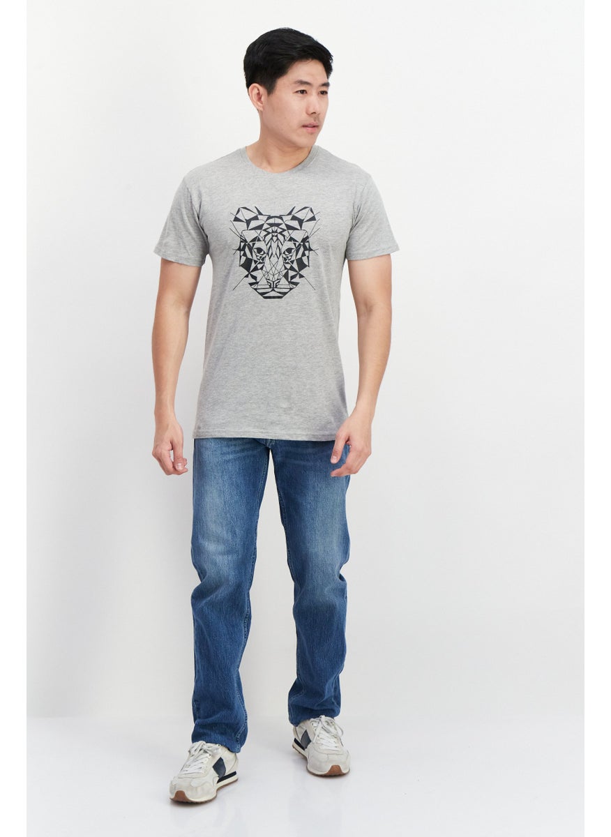 Project Essentials - Men Crew Neck Short Sleeves Printed T-Shirt, Grey - Image 1