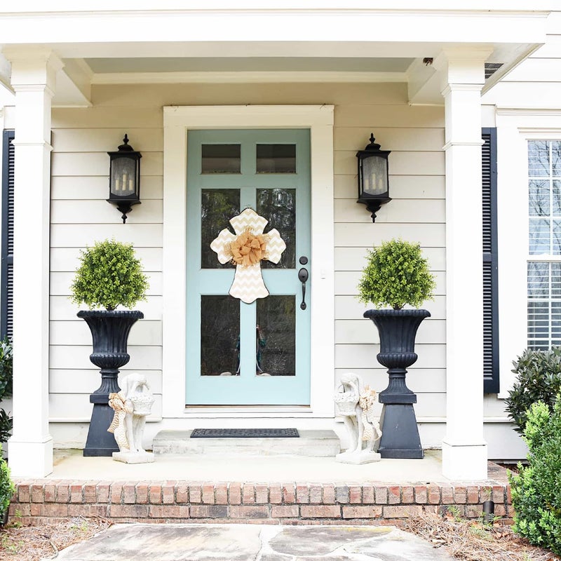 THE BLOOM TIMES 24" Faux Boxwood Plants Outdoor, Artificial Topiary Ball Trees Set of 2, UV Resistant Fake Potted Evergreen Realistic Greenery Bushes Shrubs for Outside Front Porch Planter Patio Indoor Decor 2ft Tall - Image 2