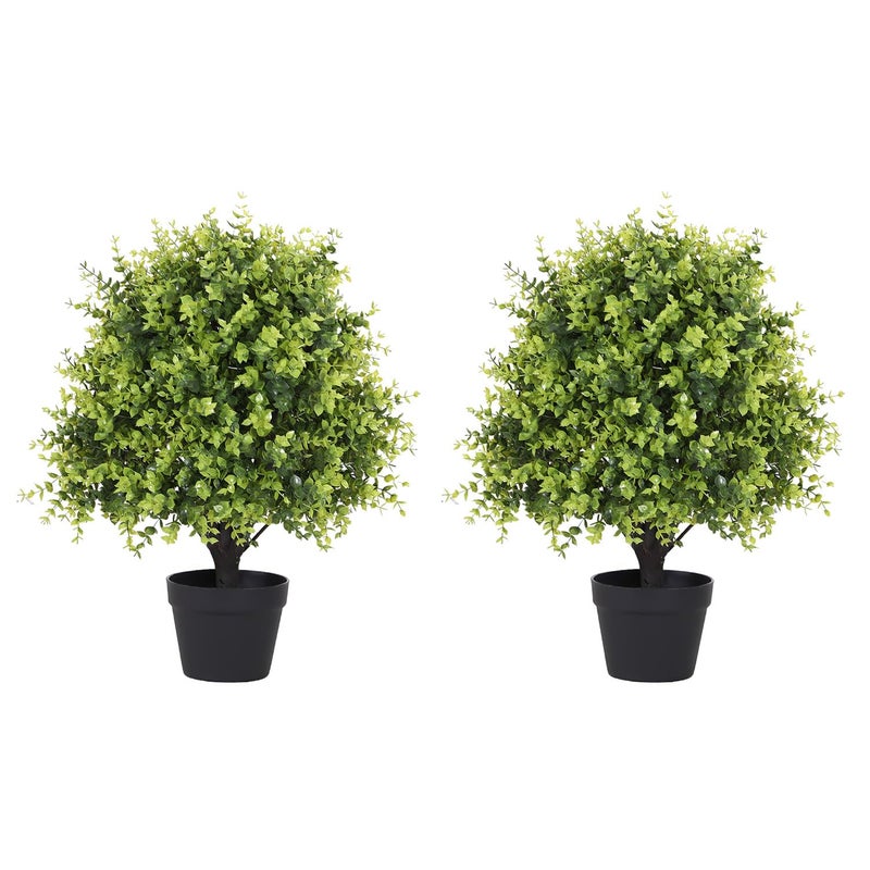 THE BLOOM TIMES 24" Faux Boxwood Plants Outdoor, Artificial Topiary Ball Trees Set of 2, UV Resistant Fake Potted Evergreen Realistic Greenery Bushes Shrubs for Outside Front Porch Planter Patio Indoor Decor 2ft Tall - Image 1