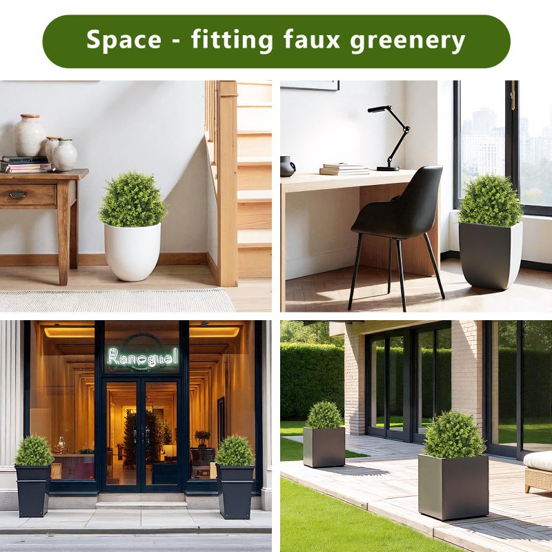 THE BLOOM TIMES 24" Faux Boxwood Plants Outdoor, Artificial Topiary Ball Trees Set of 2, UV Resistant Fake Potted Evergreen Realistic Greenery Bushes Shrubs for Outside Front Porch Planter Patio Indoor Decor 2ft Tall - Image 5