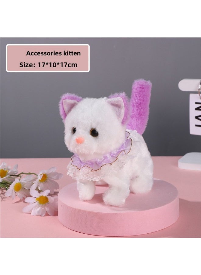Electric Plush Kitten Toy Walking Will Call Moving Machine Simulation Plush Toy Cat Pet Children's Gift-Color:Accessories Kitten (purple)  - Image 1