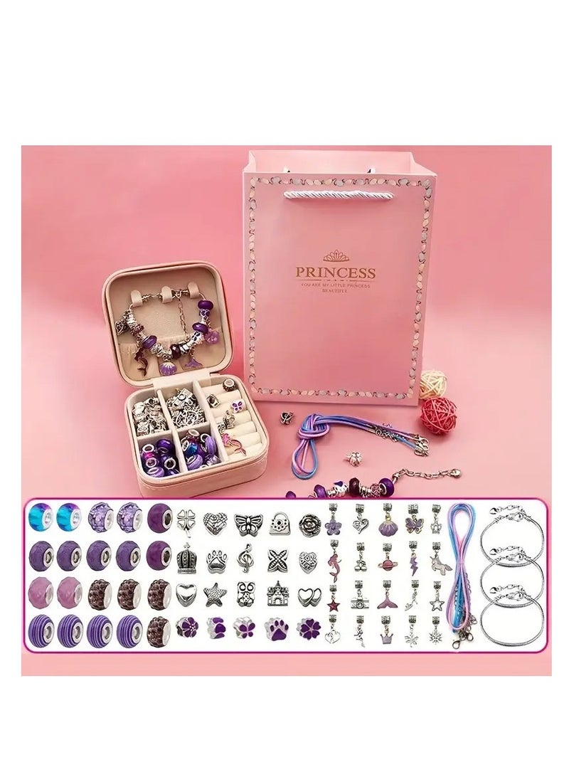 Capstro 68PCS Charm Bracelet Making Kit for Girls – DIY Jewelry Kit with Snake Chain Bracelets, Charms & Gift Box – Perfect Birthday, Christmas, Ramadan & Eid Gift for Kids Ages 6-12 (Purple) - Image 2