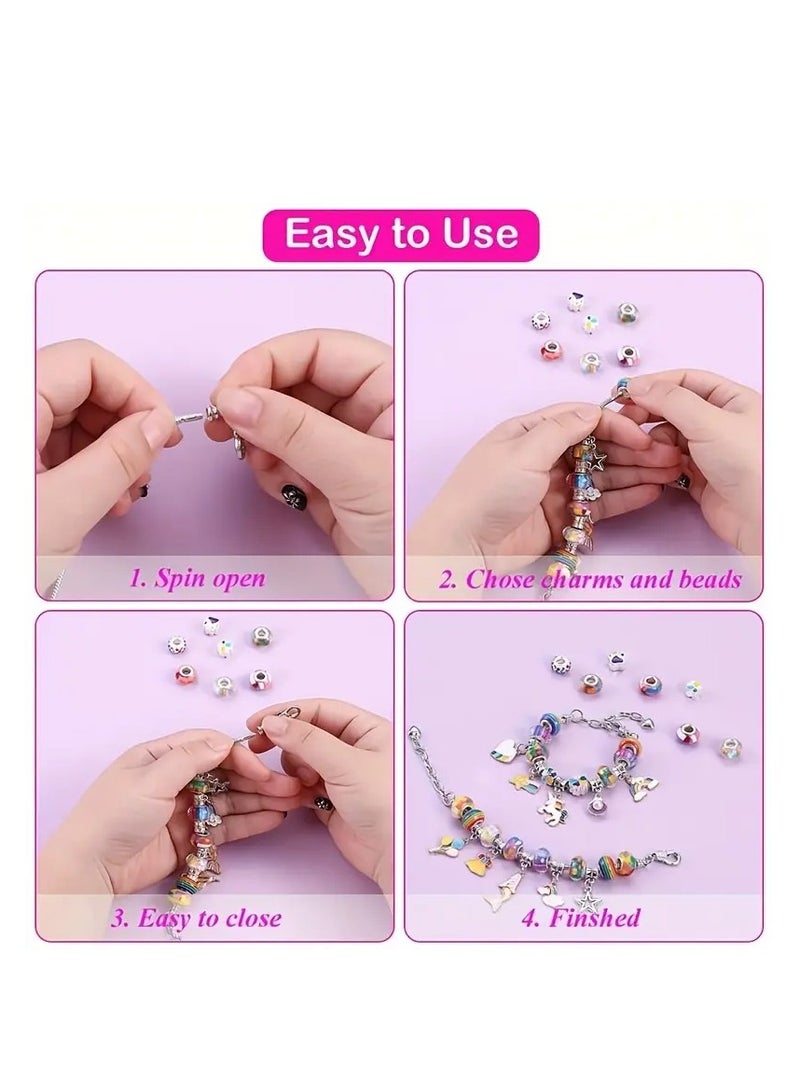 Capstro 68PCS Charm Bracelet Making Kit for Girls – DIY Jewelry Kit with Snake Chain Bracelets, Charms & Gift Box – Perfect Birthday, Christmas, Ramadan & Eid Gift for Kids Ages 6-12 (Purple) - Image 3